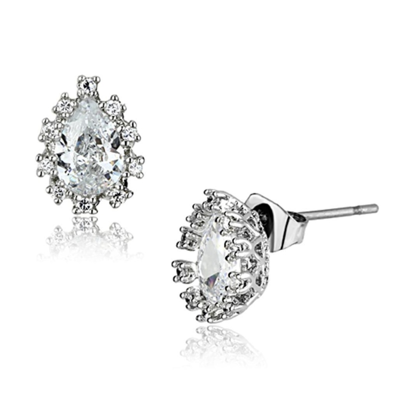 Rhodium Brass Earrings With Aaa Grade Cz In Clear