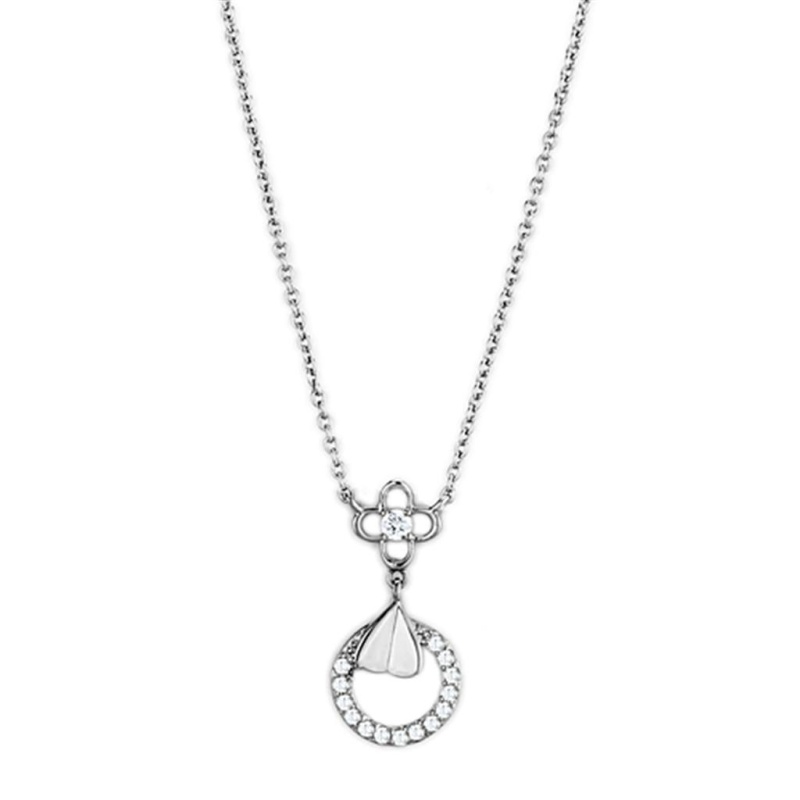 3W419 - Rhodium Brass Necklace With Aaa Grade Cz In Clear - 16"