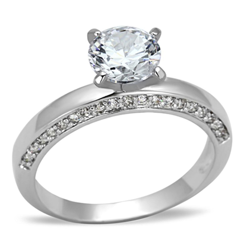3W504 - Rhodium Brass Ring With Aaa Grade Cz In Clear