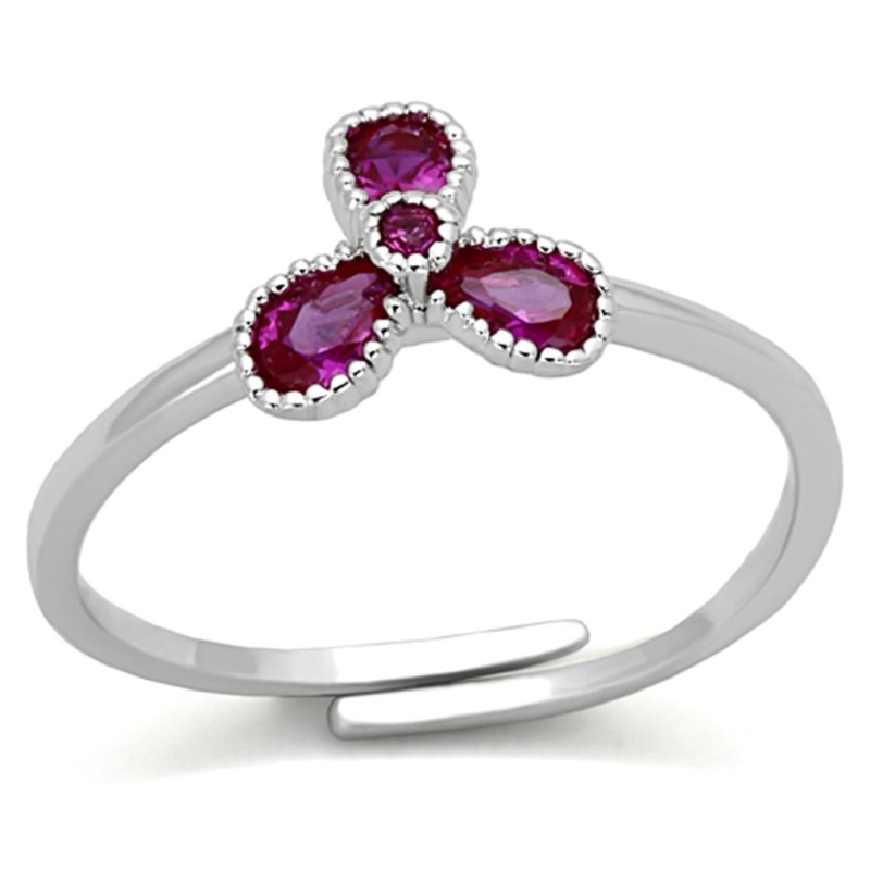 3W521 - Rhodium Brass Ring With Synthetic Corundum In Ruby