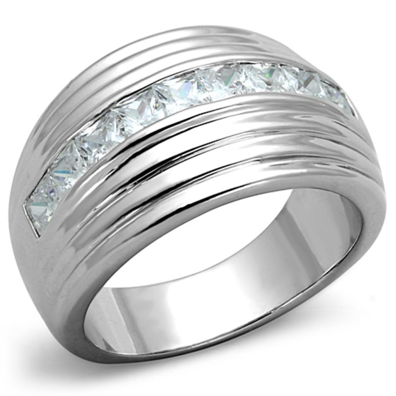 3W588 - Rhodium Brass Ring With Aaa Grade Cz In Clear