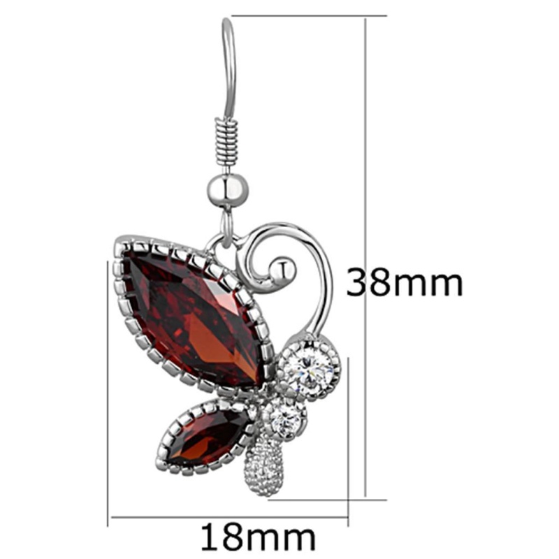 Rhodium Brass Earrings With Aaa Grade Cz In Garnet