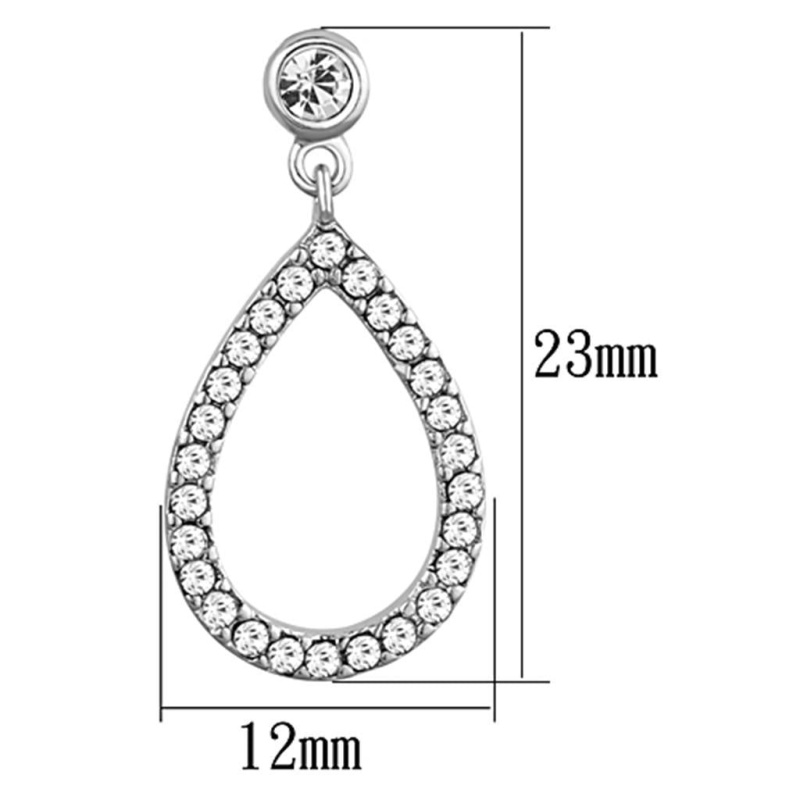 Rhodium Brass Earrings With Top Grade Crystal In Clear