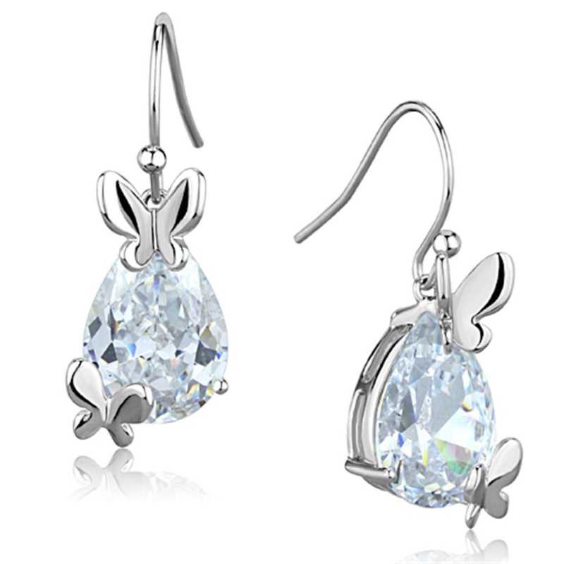 Rhodium Brass Earrings With Aaa Grade Cz In Clear