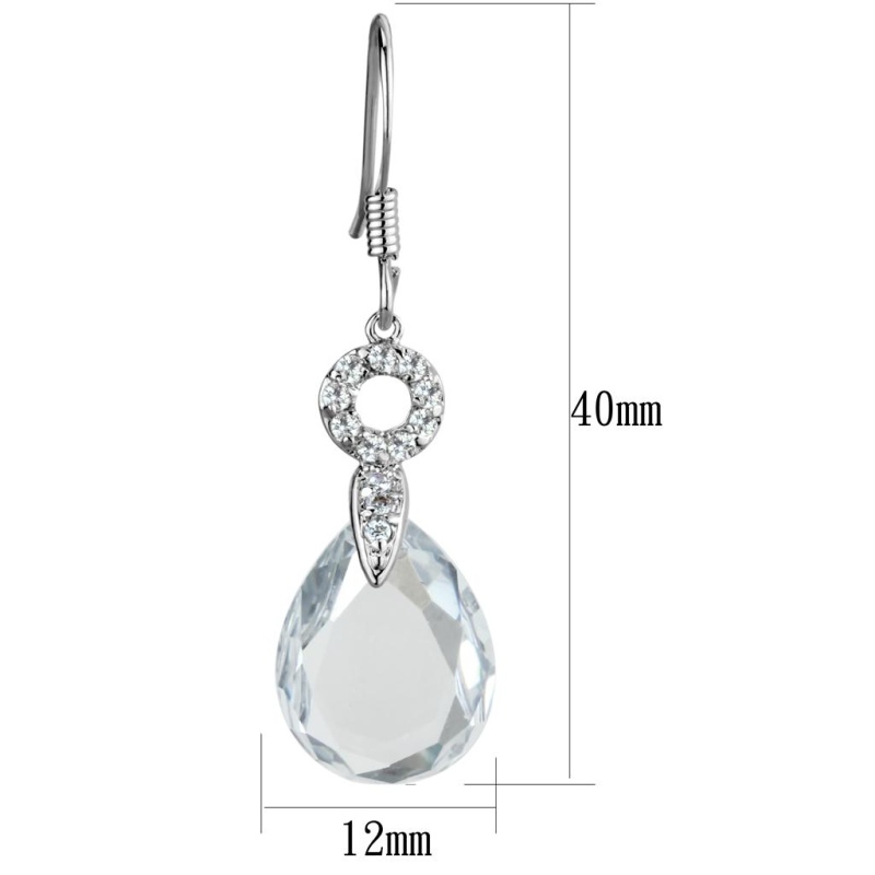 Rhodium Brass Earrings With Aaa Grade Cz In Clear