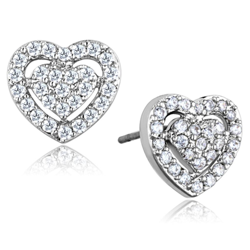 Rhodium Brass Earrings With Aaa Grade Cz In Clear