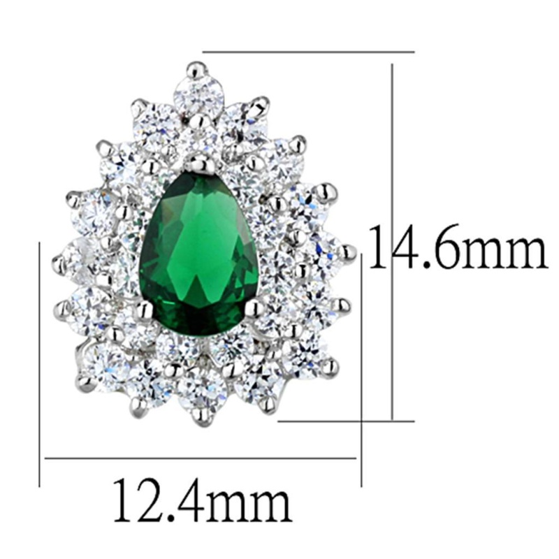 Rhodium Brass Earrings With Synthetic Synthetic Glass In Emerald