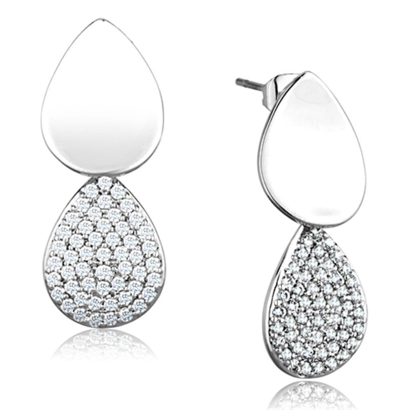Rhodium Brass Earrings With Aaa Grade Cz In Clear