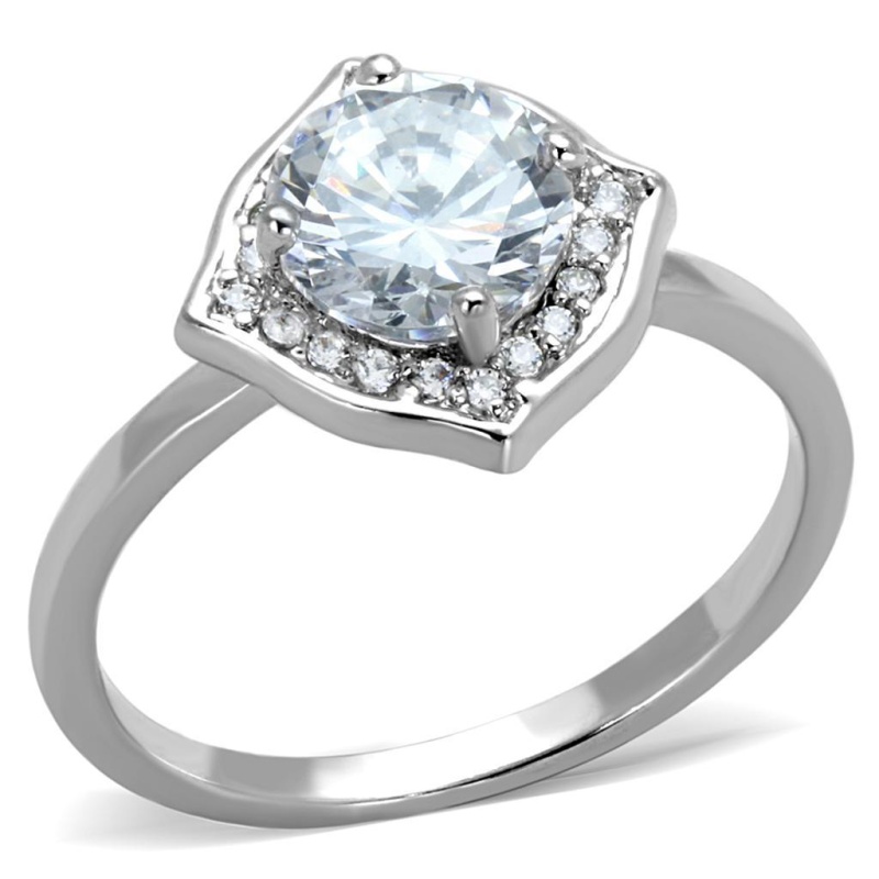 3W877 - Rhodium Brass Ring With Aaa Grade Cz In Clear