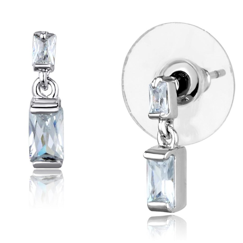 Rhodium Brass Earrings With Aaa Grade Cz In Clear