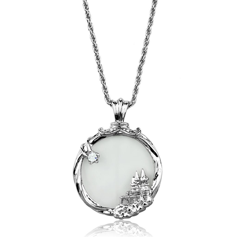 3W907 - Rhodium Brass Magnifier Pendant With Top Grade Crystal In Clear
