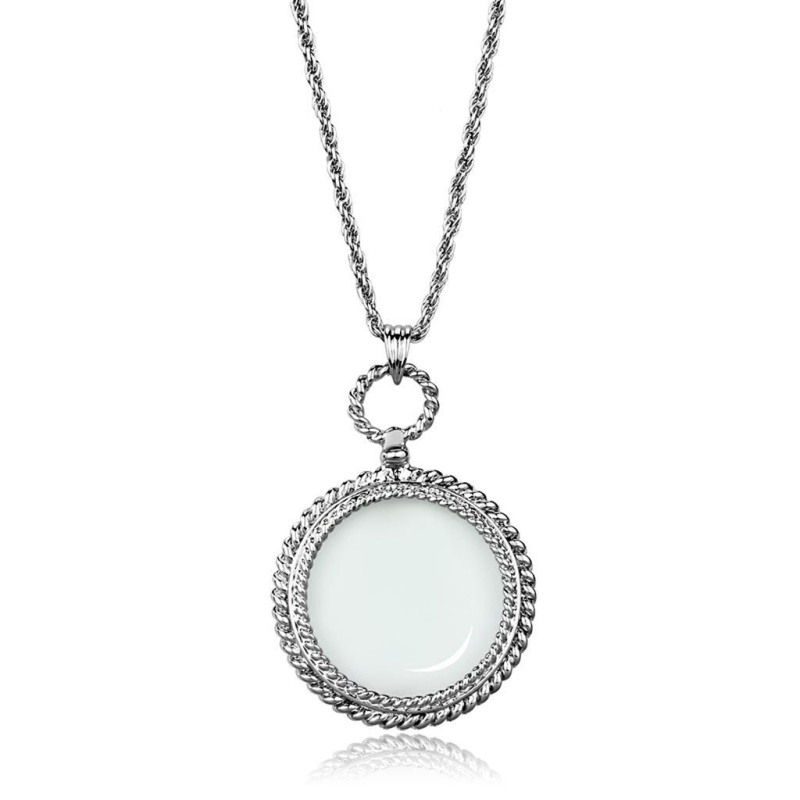 3W909 - Rhodium Brass Magnifier Pendant With Synthetic Synthetic Glass In Clear