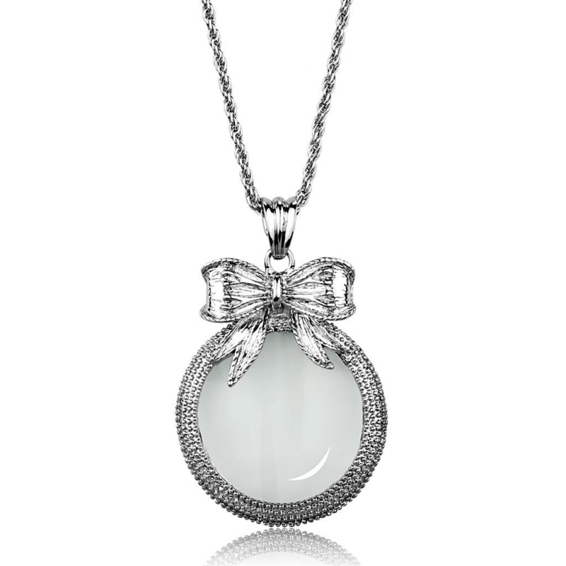 3W911 - Rhodium Brass Magnifier Pendant With Synthetic Synthetic Glass In Clear