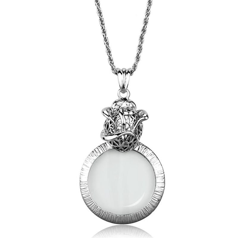 3W913 - Rhodium Brass Magnifier Pendant With Synthetic Synthetic Glass In Clear