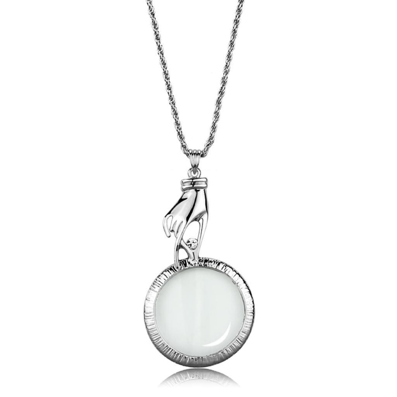 3W914 - Rhodium Brass Magnifier Pendant With Top Grade Crystal In Clear