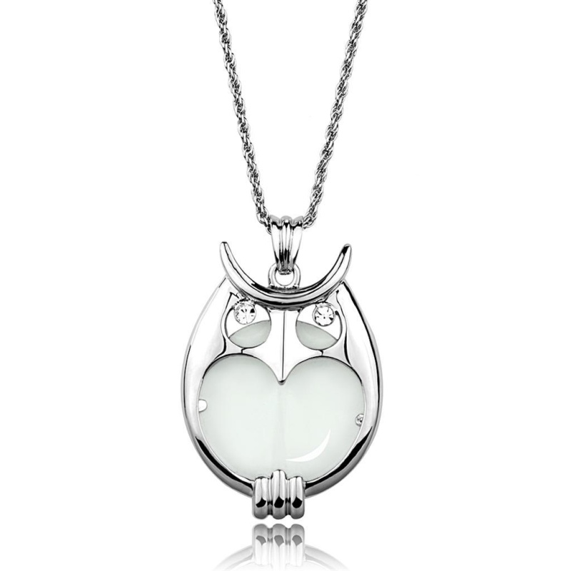 3W916 - Rhodium Brass Magnifier Pendant With Top Grade Crystal In Clear