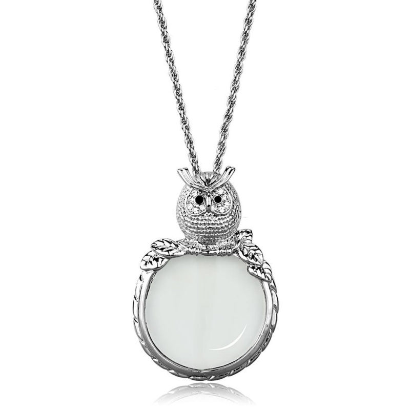 3W917 - Rhodium Brass Magnifier Pendant With Top Grade Crystal In Clear