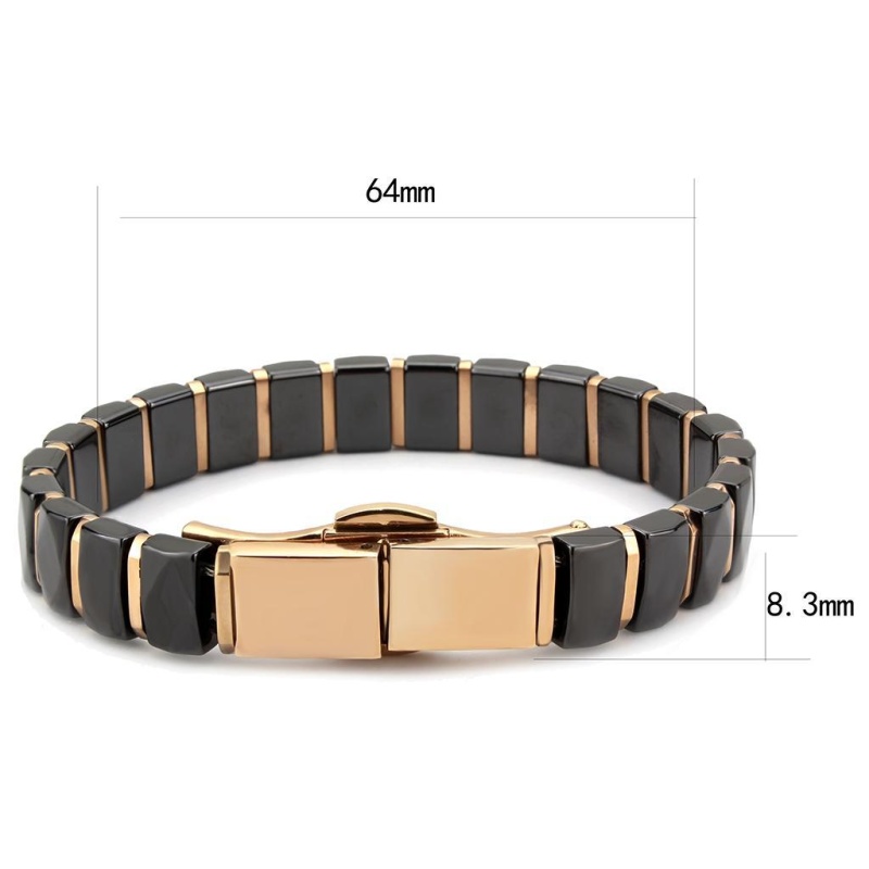 3W992 - Ip Rose Gold(Ion Plating) Stainless Steel Bracelet With Ceramic In Jet - 8.25"