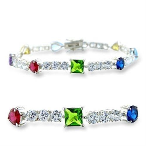 414402 - High-Polished 925 Sterling Silver Bracelet With Aaa Grade Cz In Multi Color - 8"