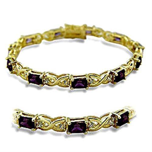 415706 - Gold Brass Bracelet With Aaa Grade Cz In Amethyst - 7"