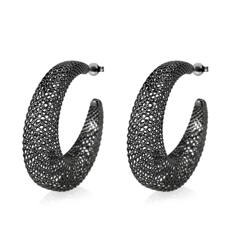 Earring, Brass, Tin Cobalt Black , , No Stone