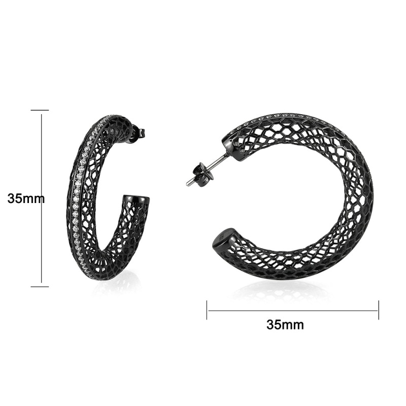 Earring, Brass, Tin Cobalt Black ,Aaa Grade Cz, Clear