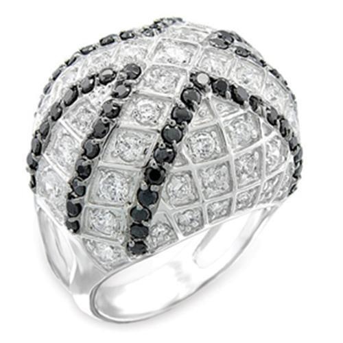 50518 - Rhodium + Ruthenium 925 Sterling Silver Ring With Aaa Grade Cz In Jet - 8