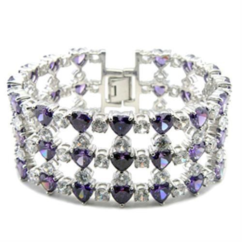62204 - Rhodium Brass Bracelet With Aaa Grade Cz In Amethyst - 7"