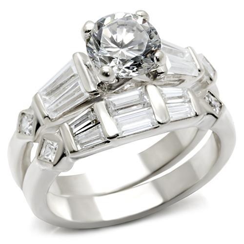 6X014 - Rhodium Brass Ring With Aaa Grade Cz In Clear