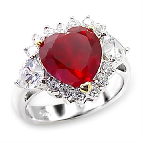 6X062 - High-Polished 925 Sterling Silver Ring With Synthetic Garnet In Ruby