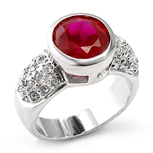 6X223 - Rhodium Brass Ring With Synthetic Garnet In Ruby - 5