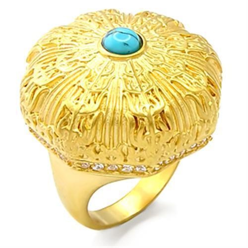 70913 - Gold Brass Ring With Synthetic Turquoise In Sea Blue