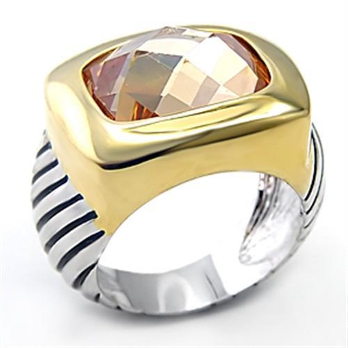 7X126 - Reverse Two-Tone Brass Ring With Aaa Grade Cz In Topaz