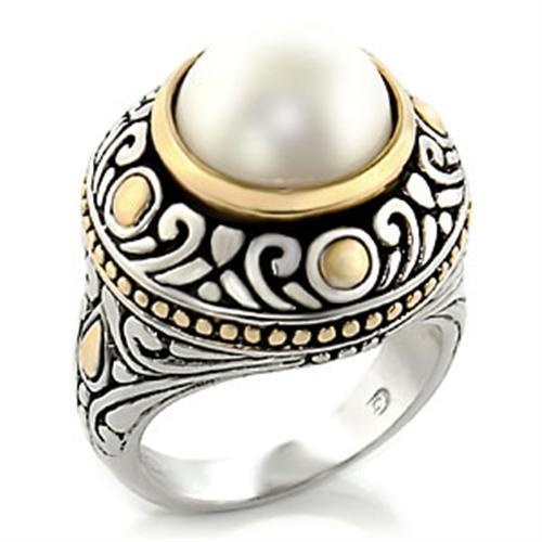 7X137 - Reverse Two-Tone Brass Ring With Synthetic In White