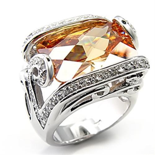 7X180 - Rhodium 925 Sterling Silver Ring With Aaa Grade Cz In Champagne - 5