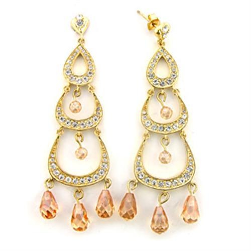 Gold 925 Sterling Silver Earrings With Aaa Grade Cz In Champagne