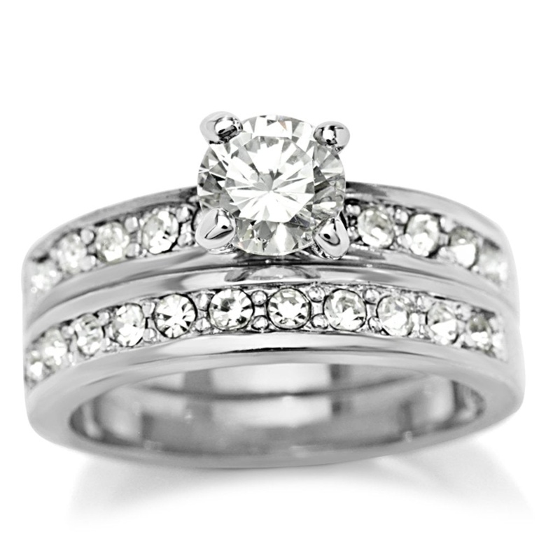 8X002 - Rhodium Brass Ring With Aaa Grade Cz In Clear - 6