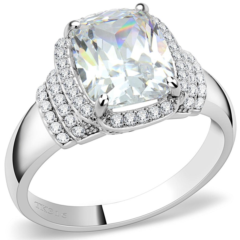 Da024 - High Polished (No Plating) Stainless Steel Ring With Cubic In Clear