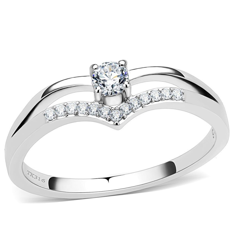 Da030 - High Polished (No Plating) Stainless Steel Ring With Aaa Grade Cz In Clear