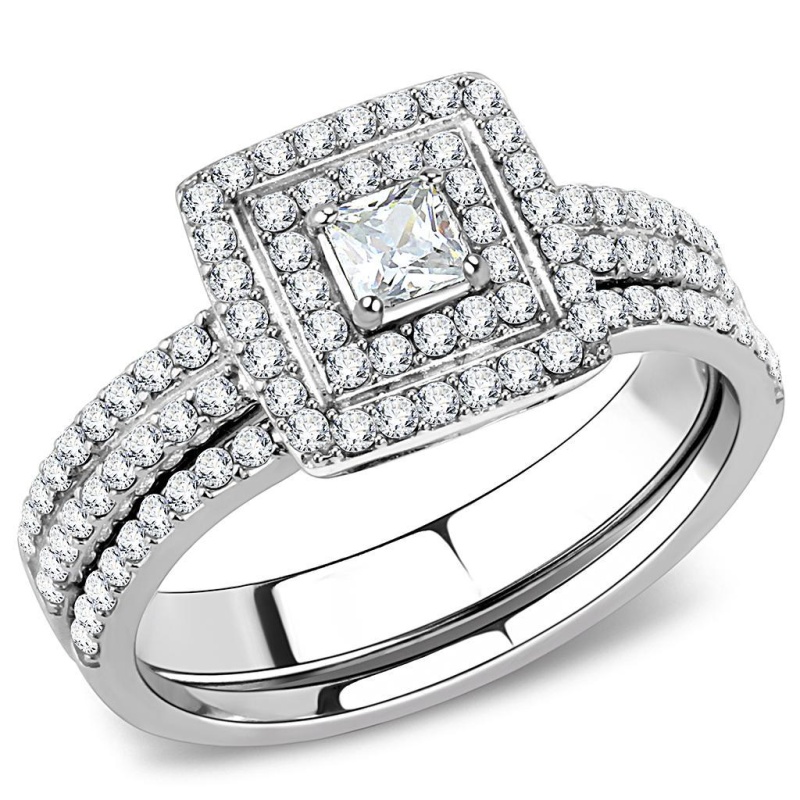 Da064 - High Polished (No Plating) Stainless Steel Ring With Aaa Grade Cz In Clear