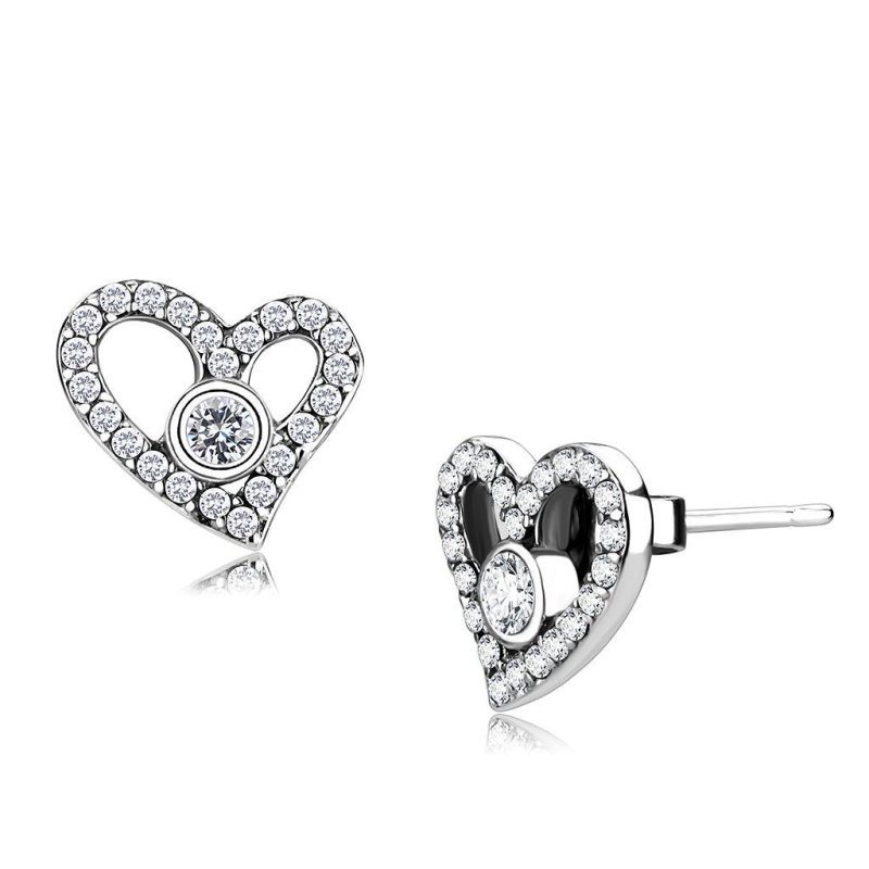 High Polished (No Plating) Stainless Steel Earrings With Aaa Grade Cz In Clear
