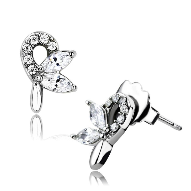 High Polished (No Plating) Stainless Steel Earrings With Aaa Grade Cz In Clear