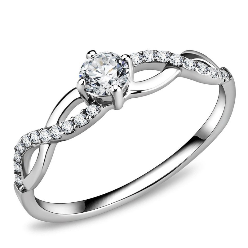Da104 - High Polished (No Plating) Stainless Steel Ring With Aaa Grade Cz In Clear