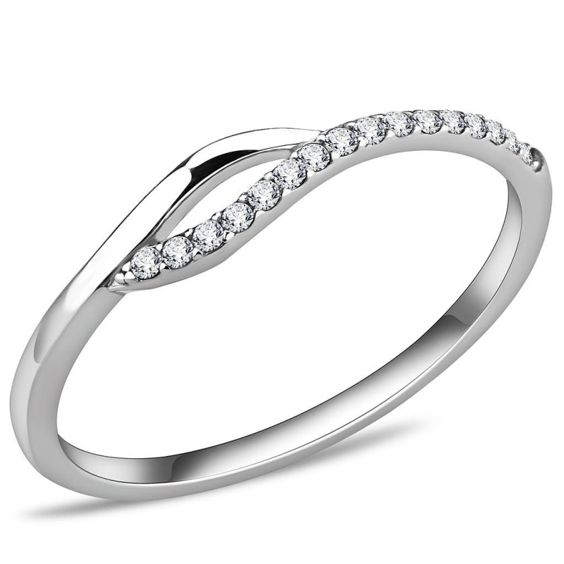 Da113 - High Polished (No Plating) Stainless Steel Ring With Aaa Grade Cz In Clear