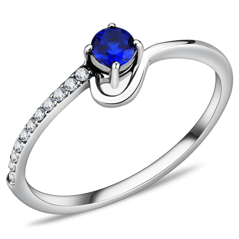 Da114 - High Polished (No Plating) Stainless Steel Ring With Aaa Grade Cz In London Blue