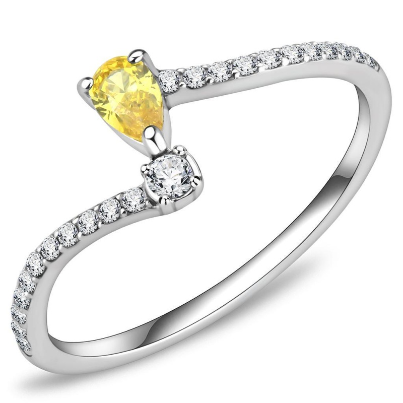 Da115 - High Polished (No Plating) Stainless Steel Ring With Aaa Grade Cz In Topaz