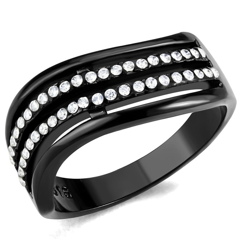 Da126 - Ip Black(Ion Plating) Stainless Steel Ring With Aaa Grade Cz In Clear