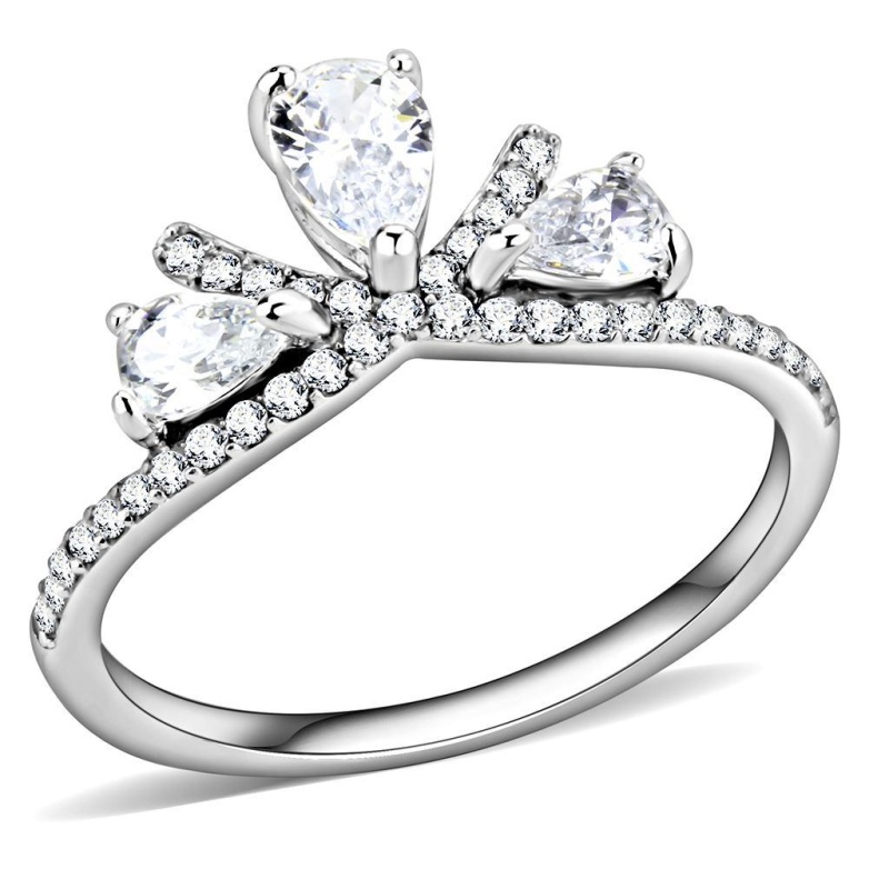 Da140 - High Polished (No Plating) Stainless Steel Ring With Aaa Grade Cz In Clear