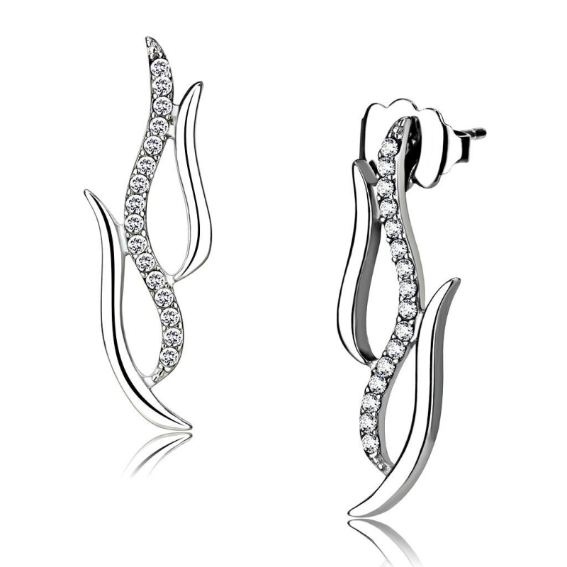 High Polished (No Plating) Stainless Steel Earrings With Aaa Grade Cz In Clear