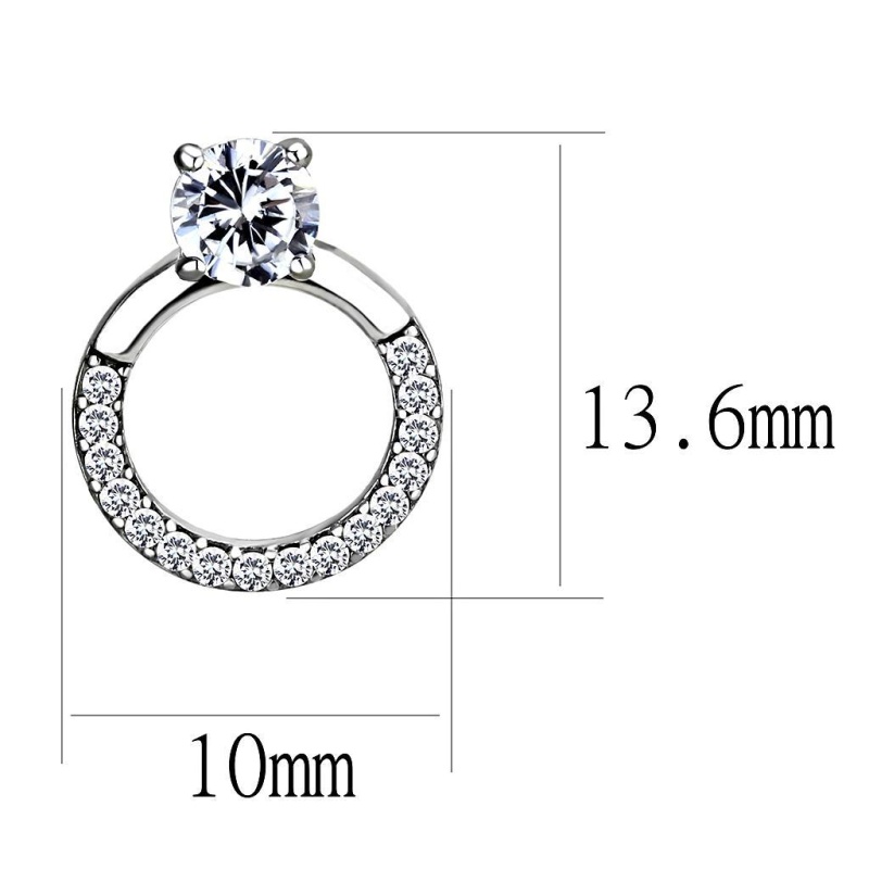 High Polished (No Plating) Stainless Steel Earrings With Aaa Grade Cz In Clear